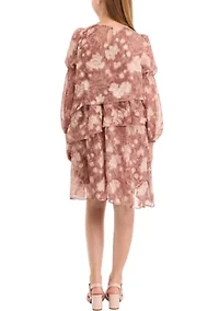 Girls 7-16 Long Sleeve Tiered Print Dress