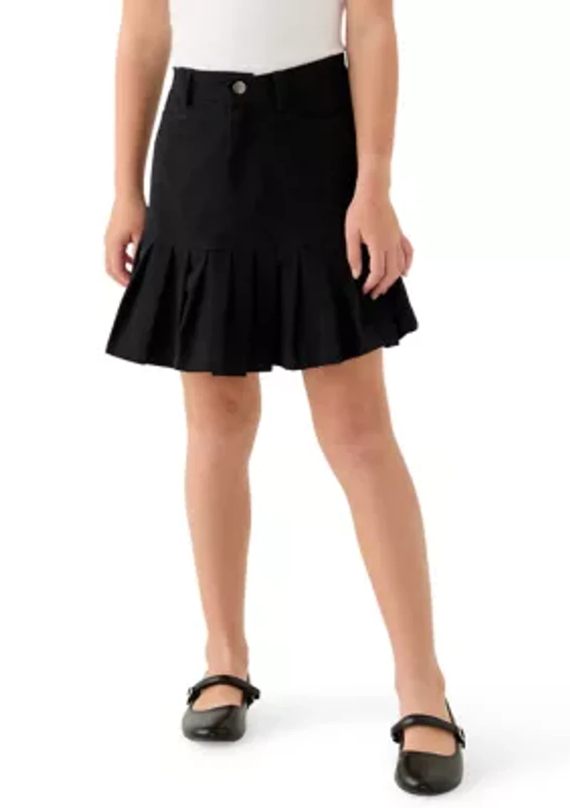 Girls 7-16 Pleated Hem Denim Skirt