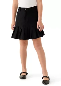 Girls 7-16 Pleated Hem Denim Skirt