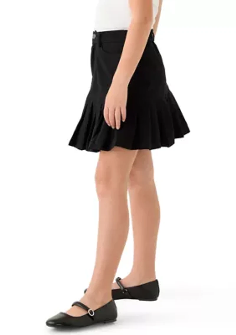 Girls 7-16 Pleated Hem Denim Skirt