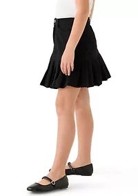 Girls 7-16 Pleated Hem Denim Skirt