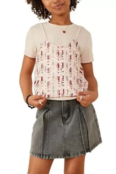 Girls 7-16 Sequin Paneled Twofer Tee