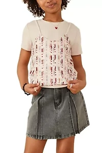 Girls 7-16 Sequin Paneled Twofer Tee