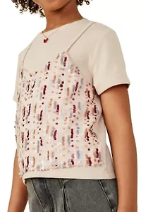 Girls 7-16 Sequin Paneled Twofer Tee