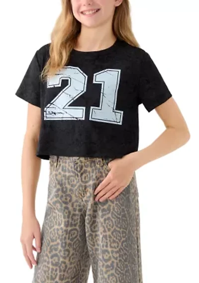 Girls 7-16 Distressed Print Washed Top