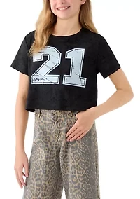 Girls 7-16 Distressed Print Washed Top
