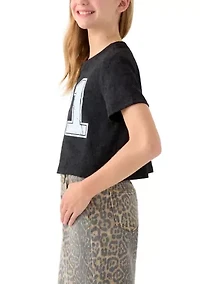 Girls 7-16 Distressed Print Washed Top