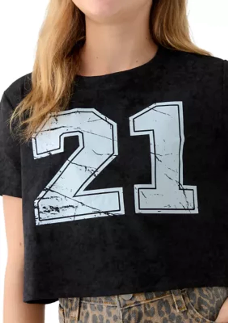 Girls 7-16 Distressed Print Washed Top