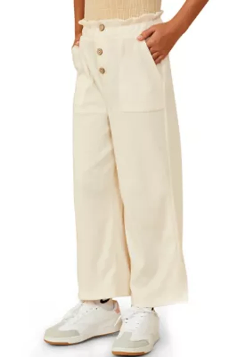 Girls 7-16 Wide Leg Pants with Button Placket