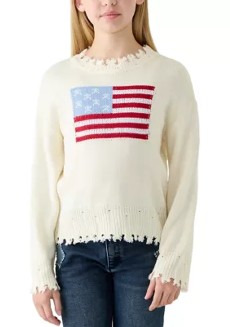 Girls 7-16 Distressed Old Glory Graphic Sweater