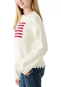 Girls 7-16 Distressed Old Glory Graphic Sweater