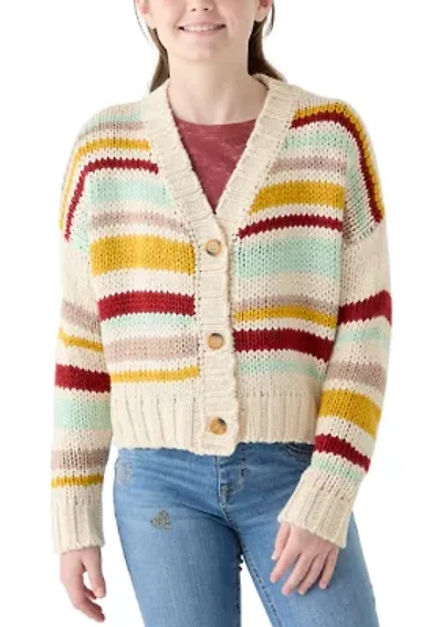 Girls 7-16 Striped Knit Cropped Cardigan