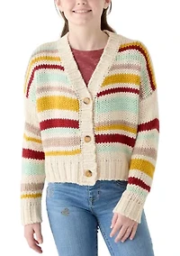 Girls 7-16 Striped Knit Cropped Cardigan