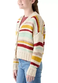 Girls 7-16 Striped Knit Cropped Cardigan