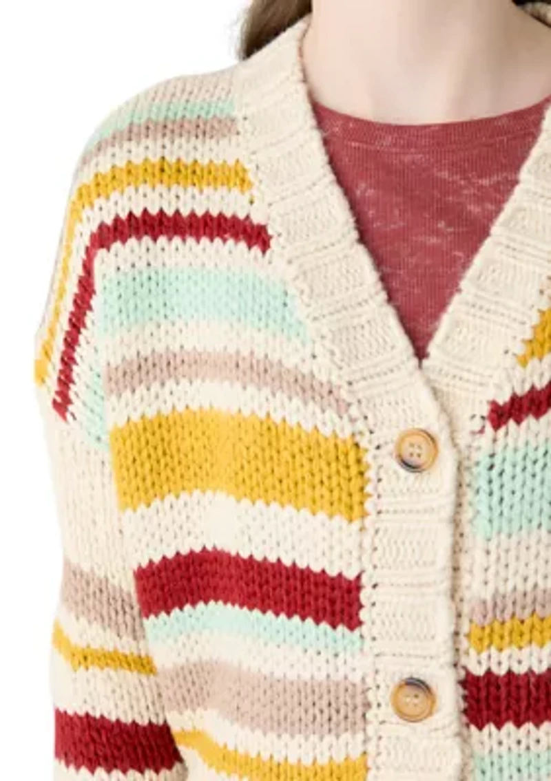 Girls 7-16 Striped Knit Cropped Cardigan