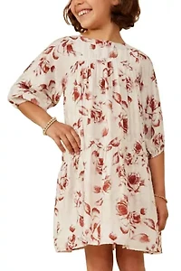 Girls 7-16 Antique Floral Print Tiered Dress