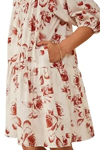 Girls 7-16 Antique Floral Print Tiered Dress