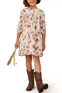 Girls 7-16 Antique Floral Print Tiered Dress