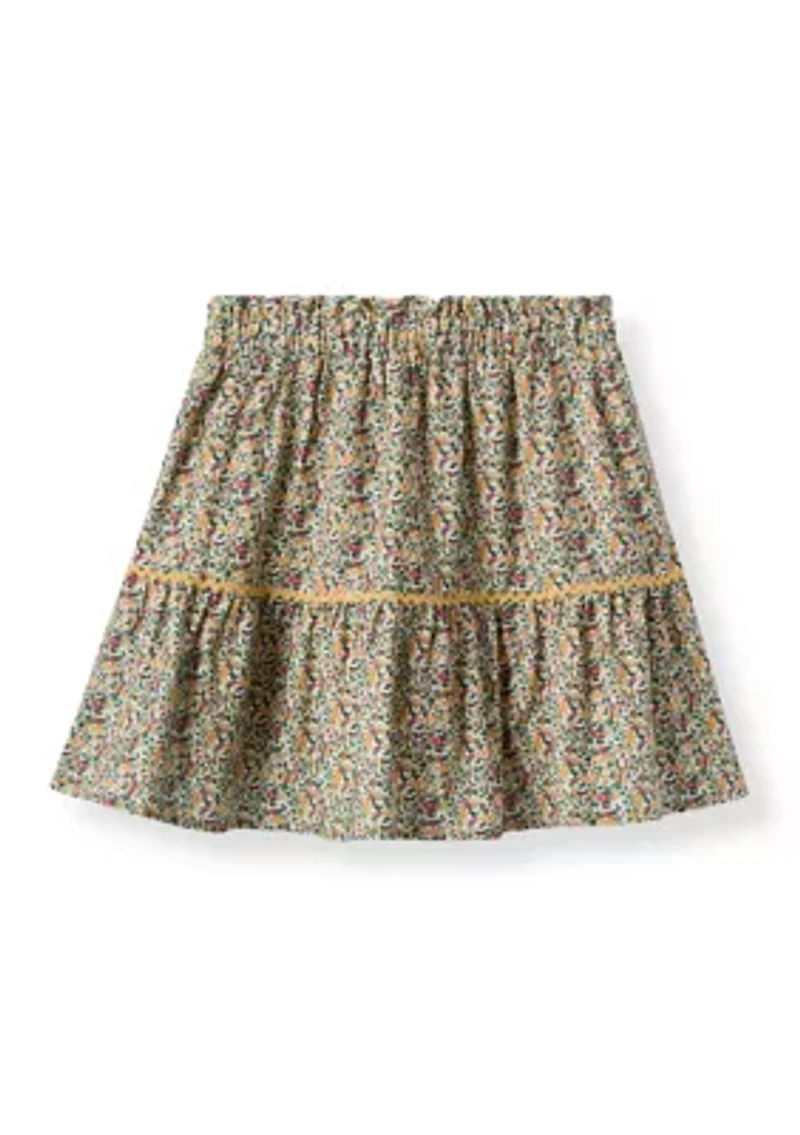 Girls 7-16 Wavy Twill Trimmed Print Skirt