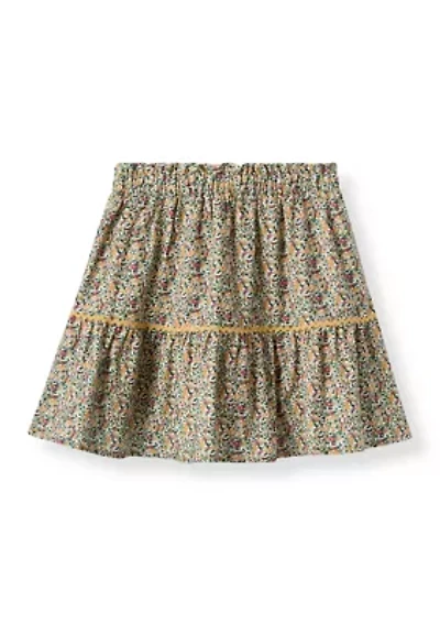 Girls 7-16 Wavy Twill Trimmed Print Skirt