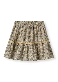 Girls 7-16 Wavy Twill Trimmed Print Skirt