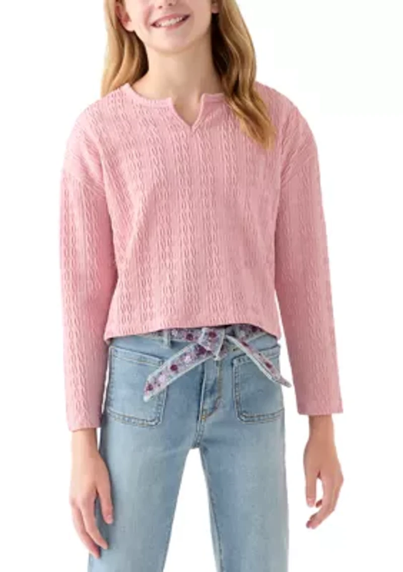 Girls 7-16 Distressed Textured Notch Tee