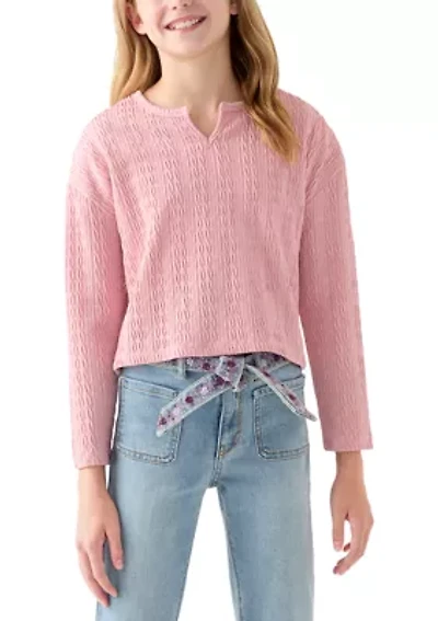 Girls 7-16 Distressed Textured Notch Tee