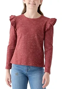 Girls 7-16 Washed Ruffled Knit Top