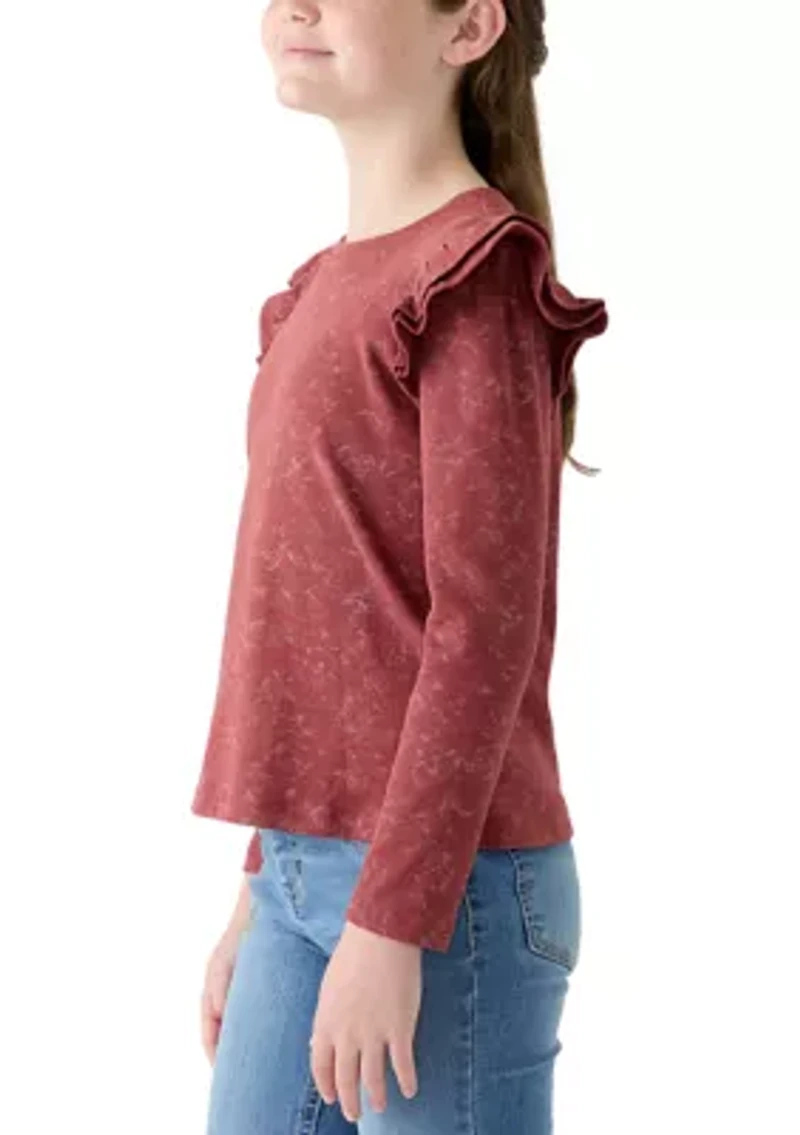 Girls 7-16 Washed Ruffled Knit Top