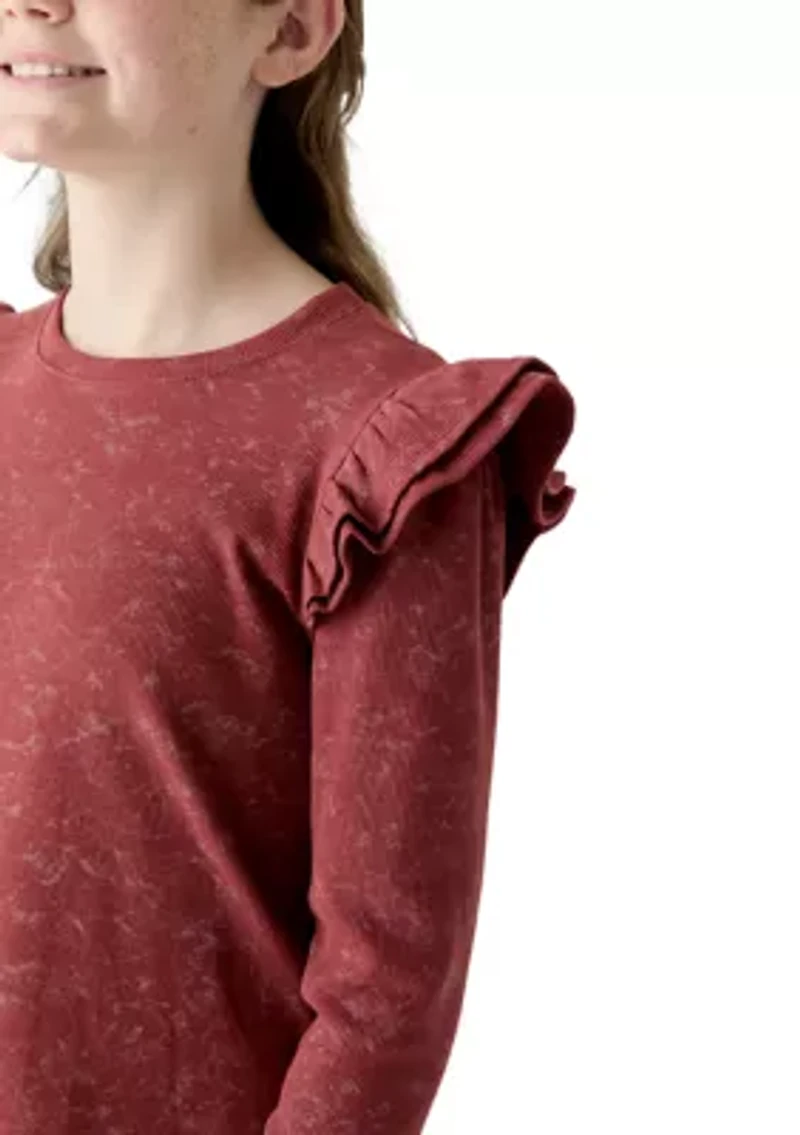 Girls 7-16 Washed Ruffled Knit Top