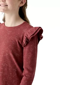 Girls 7-16 Washed Ruffled Knit Top