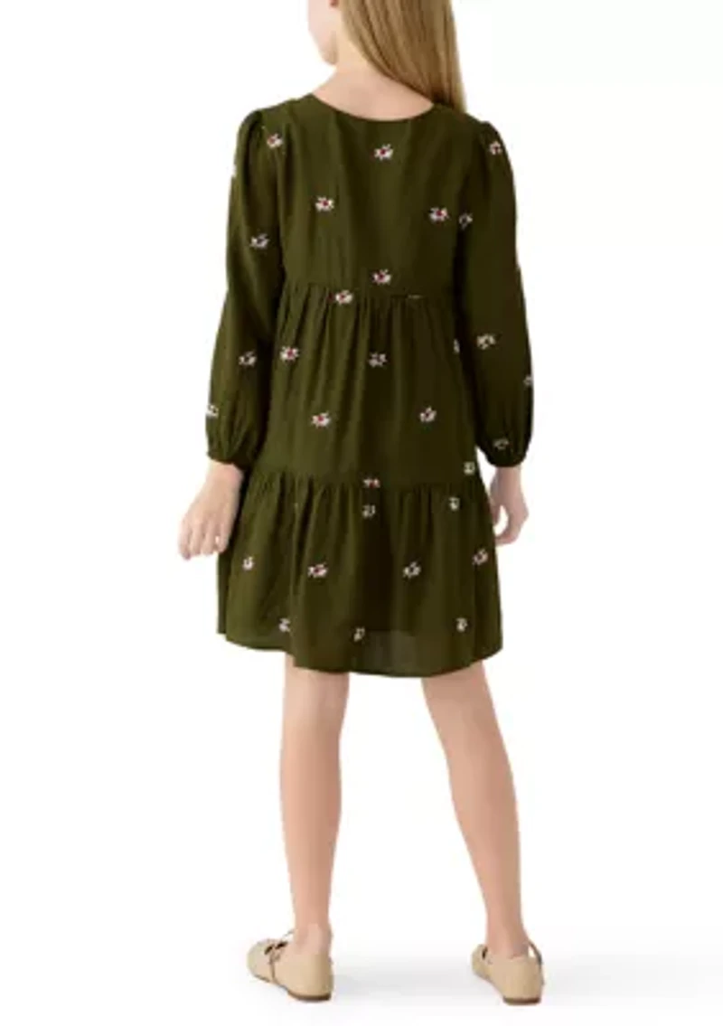 Girls 7-16 Embroidered Ditsy Floral Dress