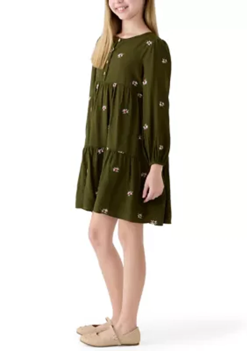 Girls 7-16 Embroidered Ditsy Floral Dress
