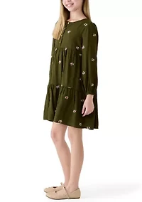 Girls 7-16 Embroidered Ditsy Floral Dress