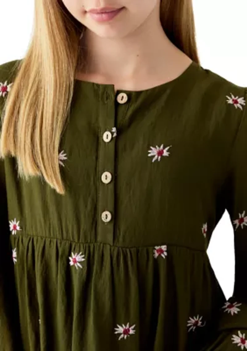 Girls 7-16 Embroidered Ditsy Floral Dress