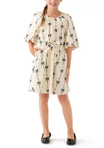 Girls 7-16 All Over Bow Print Belted Dress