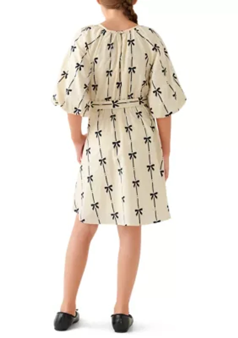 Girls 7-16 All Over Bow Print Belted Dress