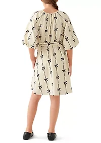 Girls 7-16 All Over Bow Print Belted Dress