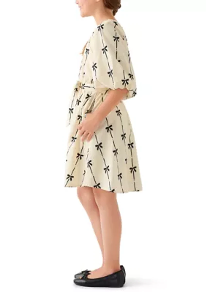 Girls 7-16 All Over Bow Print Belted Dress