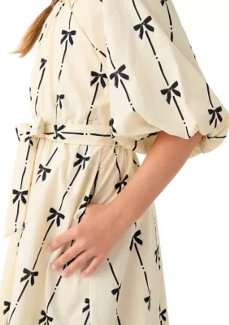 Girls 7-16 All Over Bow Print Belted Dress