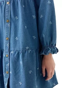 Girls 7-16 Bow Print Denim Dress