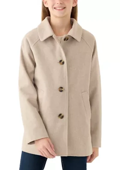 Girls 7-16 Oatmeal Faux Wool Button Down Coat