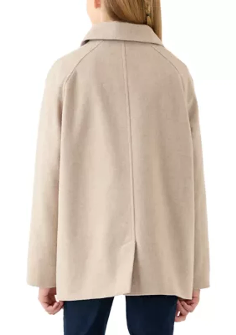 Girls 7-16 Oatmeal Faux Wool Button Down Coat