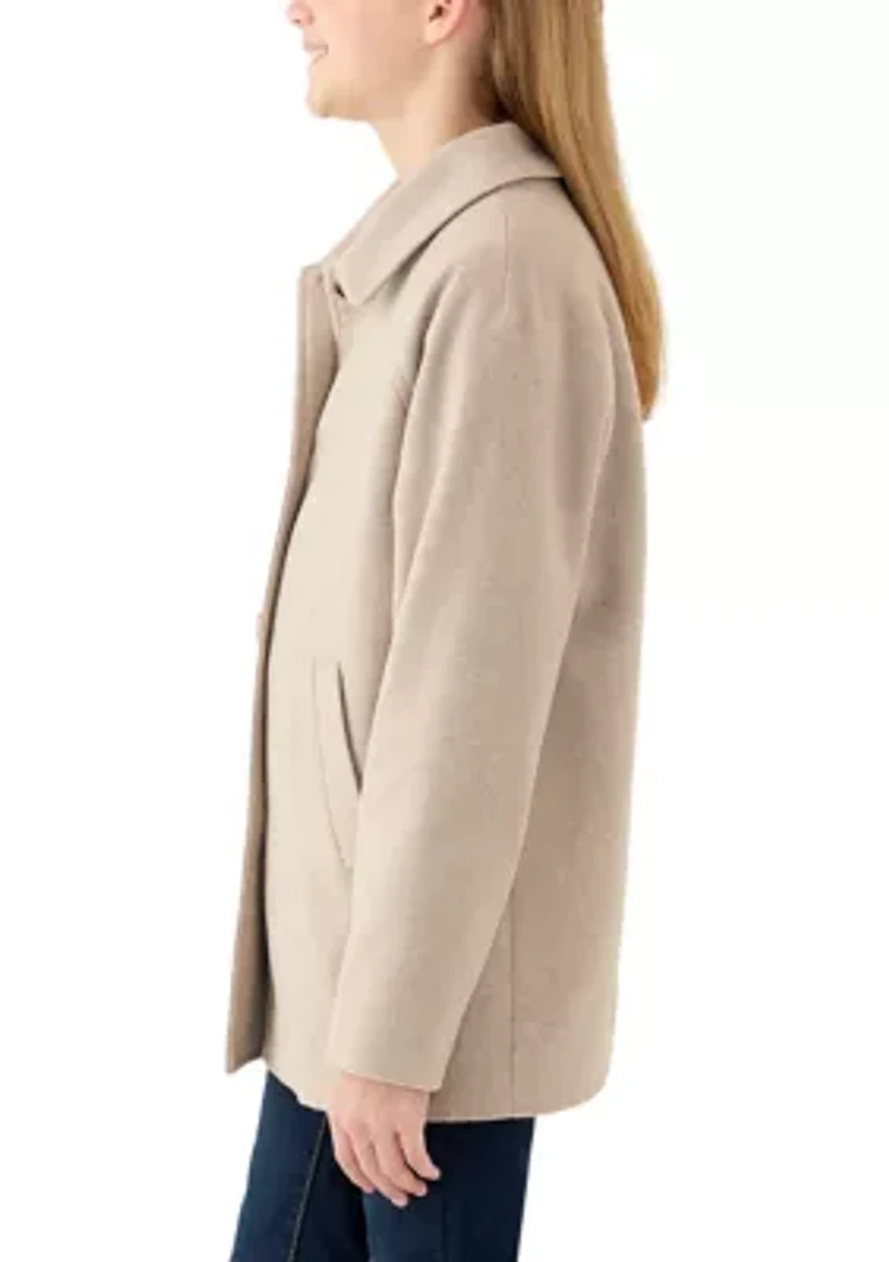 Girls 7-16 Oatmeal Faux Wool Button Down Coat