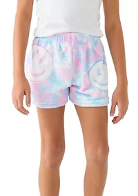 Girls 7-16 Tie Dye Smile Printed Plush Shorts
