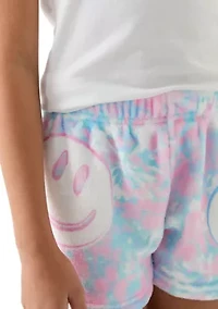 Girls 7-16 Tie Dye Smile Printed Plush Shorts