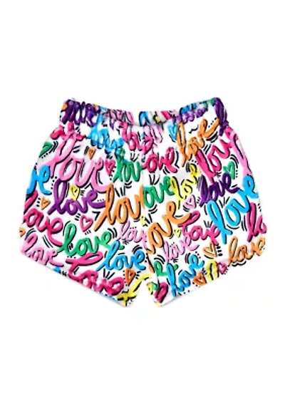 Girls 7-16 Corey Paige Love Letters Printed Plush Shorts