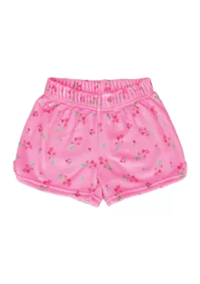 Girls 7-16 Flower Heart Printed Plush Shorts