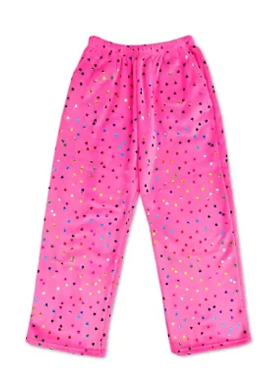 Girls 7-16 Bright Pink Foil Hearts Plush Pants
