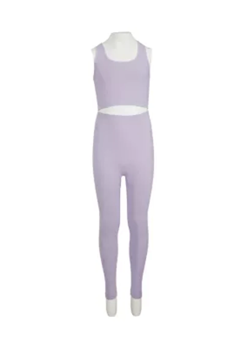Girls 7-16 Ribbed Seamless Scoop Neck Top and Floral Jacquard Legging Set